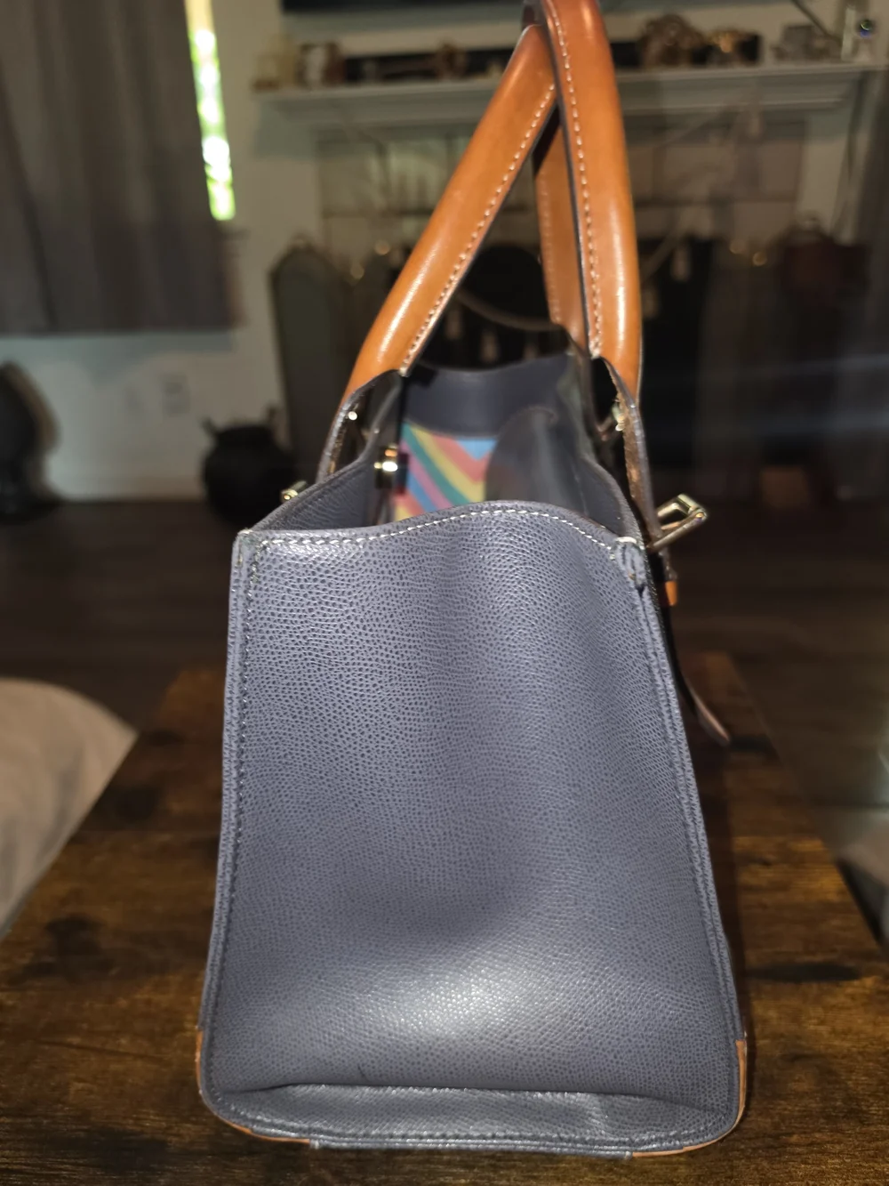 Dooney & Bourke Navy and Tan Leather-Trim Tote